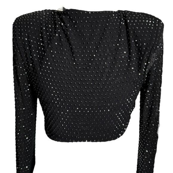 Self Portrait Mesh Rhinestone Embellished Cropped Top 0 - Picture 3 of 13